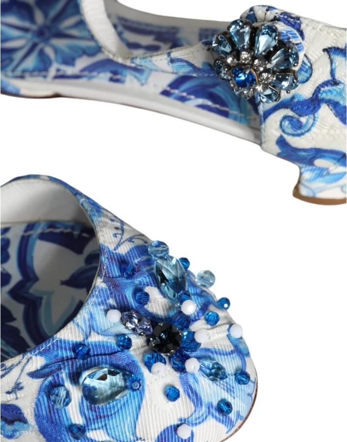 Dolce & Gabbana Majolica Print Enkelband Sandalen Blue Dames