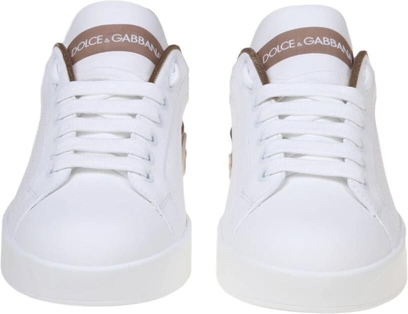 Dolce & Gabbana Portofino Sneakers Dolce Gabbana Gold Dust Leather Beige Dames