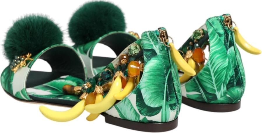 Dolce & Gabbana Groene Mink Banaanblad Sandalen