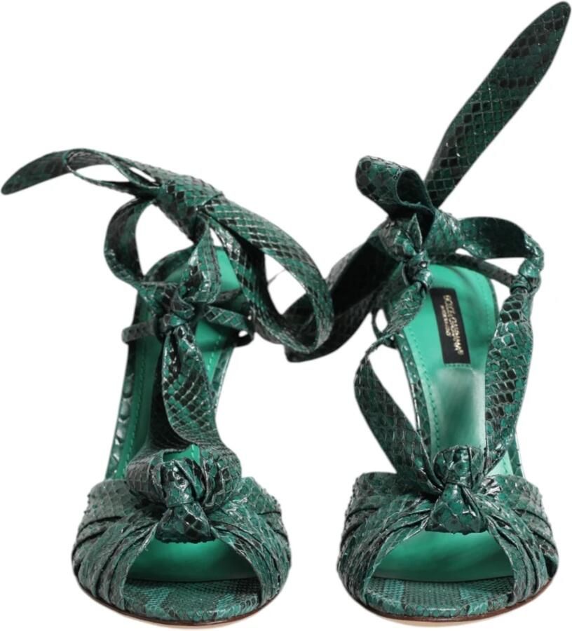 Dolce & Gabbana Emerald Exotic Leather Heels Sandals Shoes Groen Dames