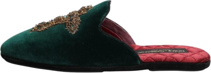 Dolce & Gabbana Groene Velvet Cross Embellished Slippers - Foto 6