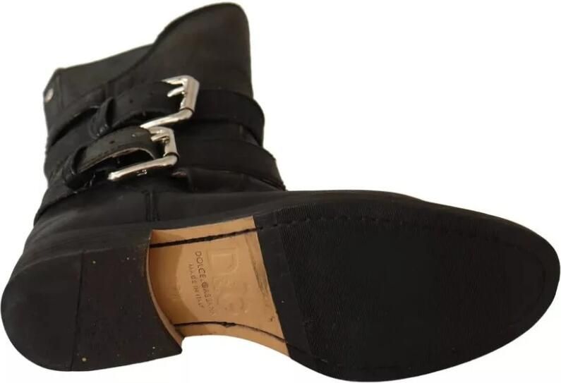Dolce & Gabbana Zwarte Leren Mid Calf Gesp Laarzen Black Dames - Foto 2
