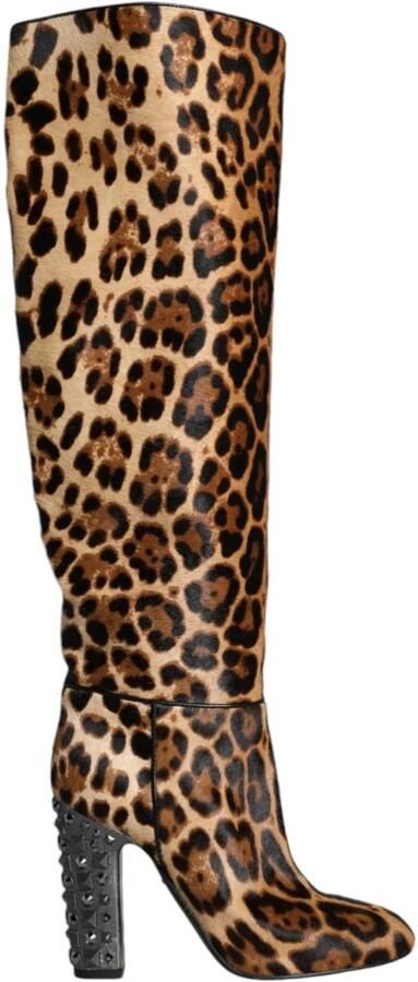 Dolce & Gabbana Luipaard Kniehoge Laarzen Beige Zwart