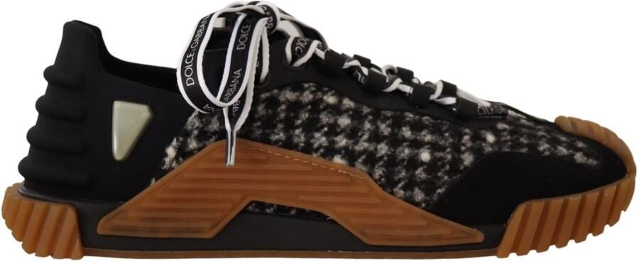 Dolce & Gabbana Black White Fabric Lace Up NS1 Sneakers Shoes Zwart Heren - Foto 3