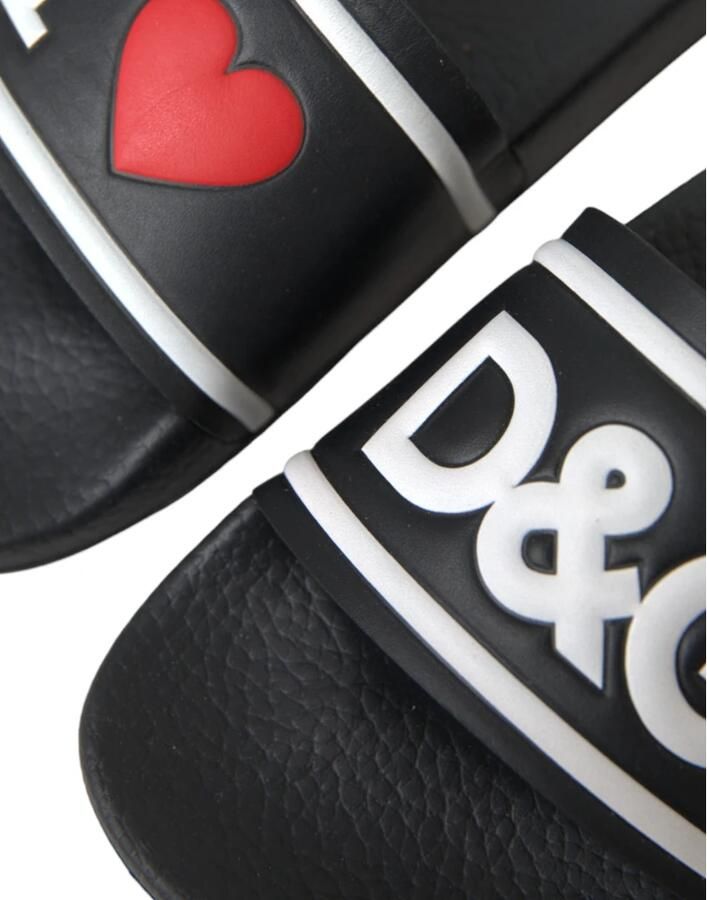 Dolce & Gabbana Zwarte leren I Love D&G Slide Sandalen - Foto 2