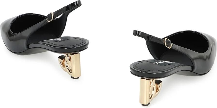 Dolce & Gabbana Zwarte Patentleren Slingback met DG Hak Black Dames