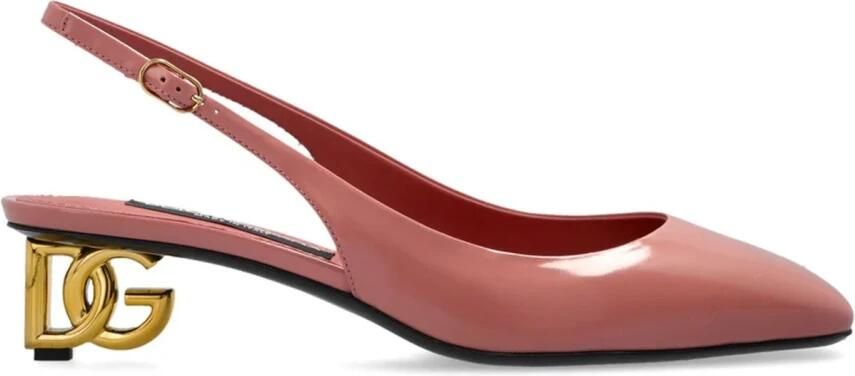 Dolce & Gabbana Gouden Logo Hak Leren Pumps Pink Dames