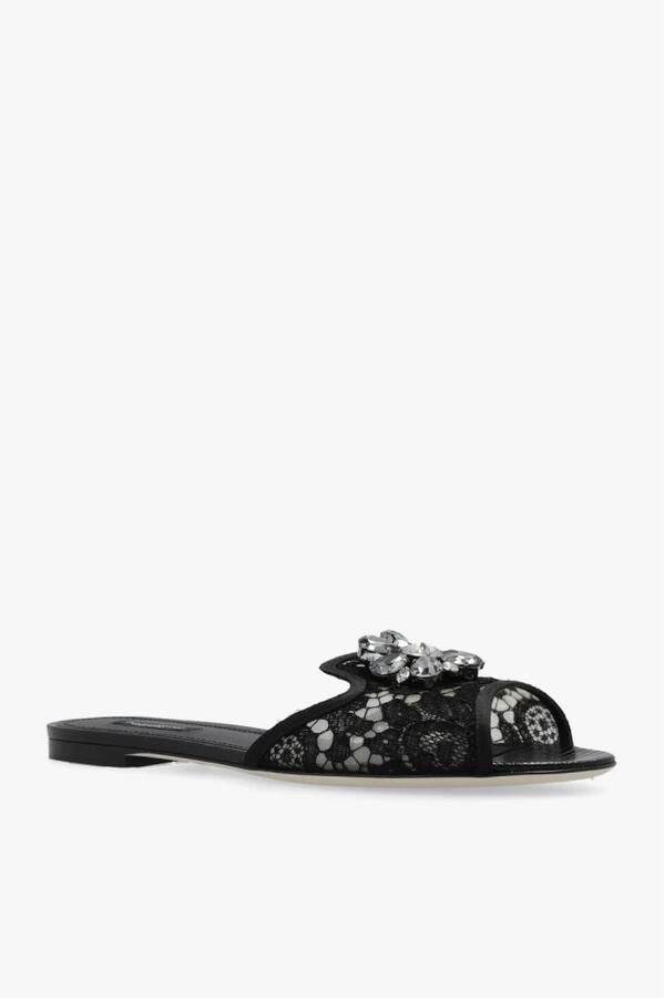 Dolce&Gabbana Sandalen Black Flat Sandals With Delicate Lace Design in grijs - Foto 4