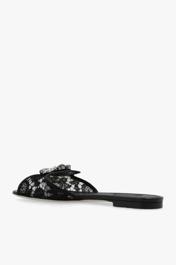 Dolce&Gabbana Sandalen Black Flat Sandals With Delicate Lace Design in grijs - Foto 5