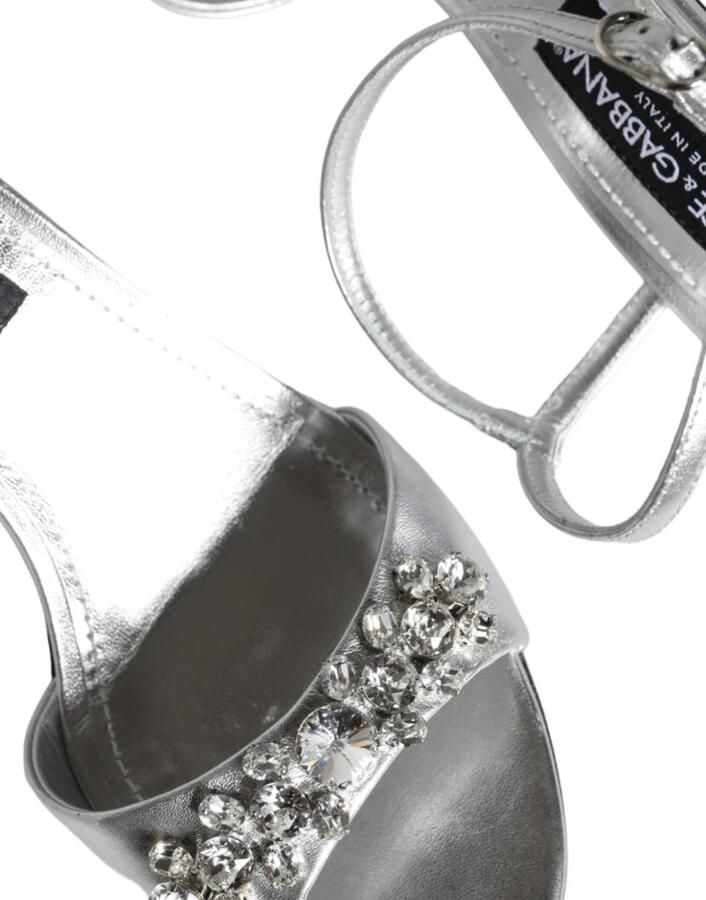 Dolce & Gabbana Zilveren Leren Enkelband Sandalen Gray Dames
