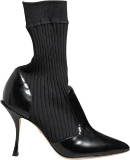 Dolce & Gabbana Zwarte Leren Logo Mid Calf Laarzen Black Dames