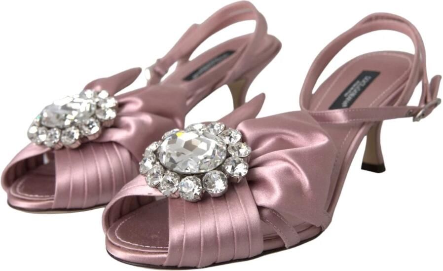 Dolce & Gabbana Kristalhakken Sandalen Roze Zijde - Foto 4