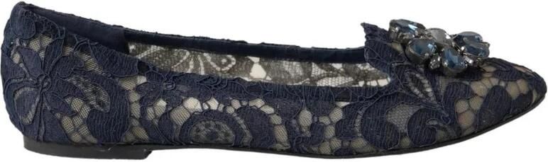 Dolce & Gabbana Kristalversierde bloe kant platte schoenen - Foto 3