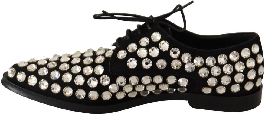Dolce & Gabbana Elegant Crystal-Embellished Lace-Up Leather Flats Wo Black Flat - Foto 4