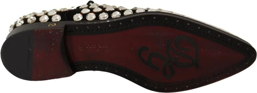 Dolce & Gabbana Elegant Crystal-Embellished Lace-Up Leather Flats Wo Black Flat - Foto 6