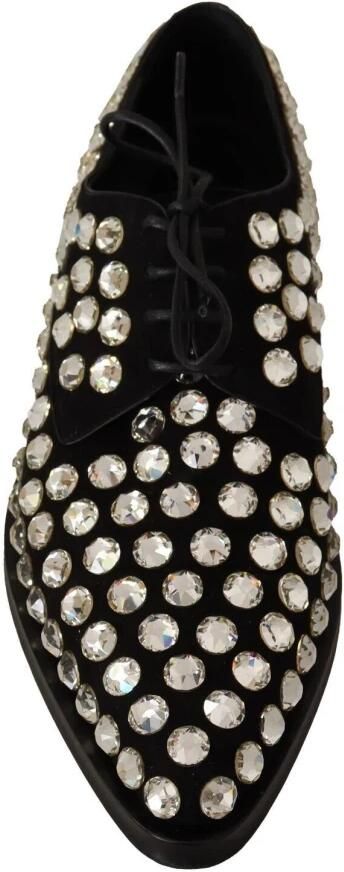 Dolce & Gabbana Elegant Crystal-Embellished Lace-Up Leather Flats Wo Black Flat - Foto 5