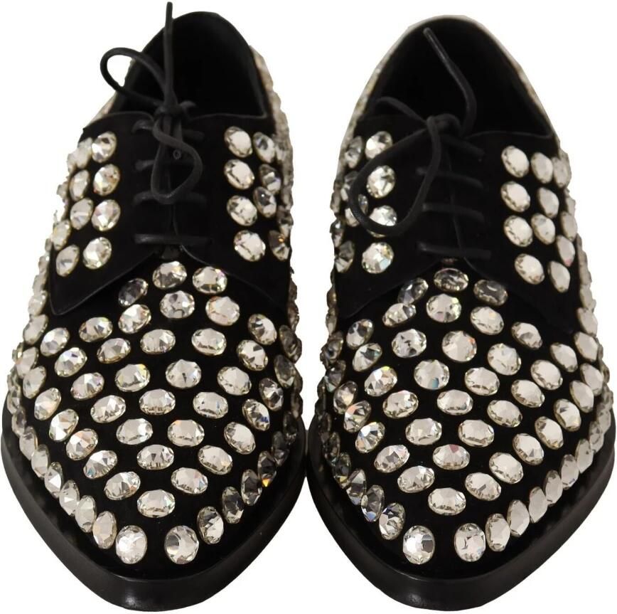 Dolce & Gabbana Elegant Crystal-Embellished Lace-Up Leather Flats Wo Black Flat - Foto 2