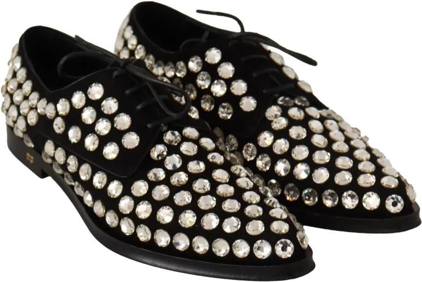 Dolce & Gabbana Elegant Crystal-Embellished Lace-Up Leather Flats Wo Black Flat - Foto 3