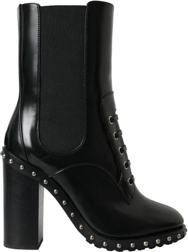 Dolce & Gabbana Zwarte Leren Studs Veterschoenen Black Dames