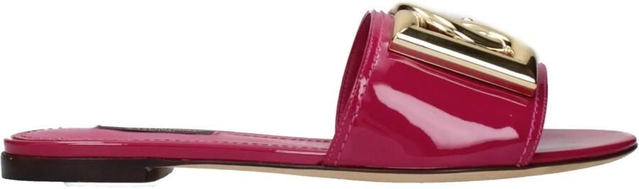 Dolce&Gabbana Slippers Logo Flat Mules Patent Leather in roze