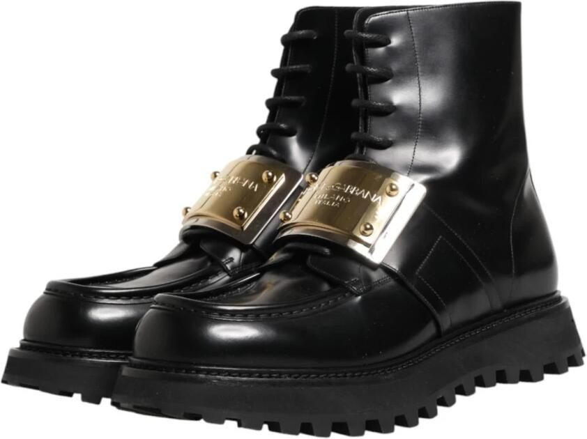 Dolce & Gabbana Leather Plaque Lace Up Laarzen - Foto 4