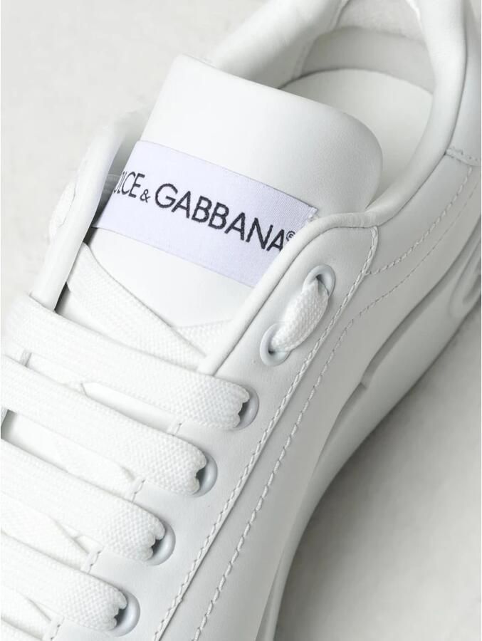 Dolce & Gabbana Witte Leren Sneakers met Ingegraveerd Logo White Dames