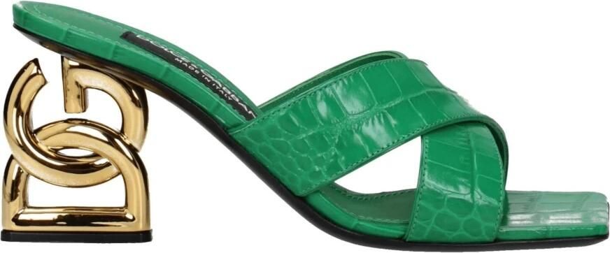Dolce & Gabbana Groene Leren Platte Sandalen Krokodillenprint - Foto 2
