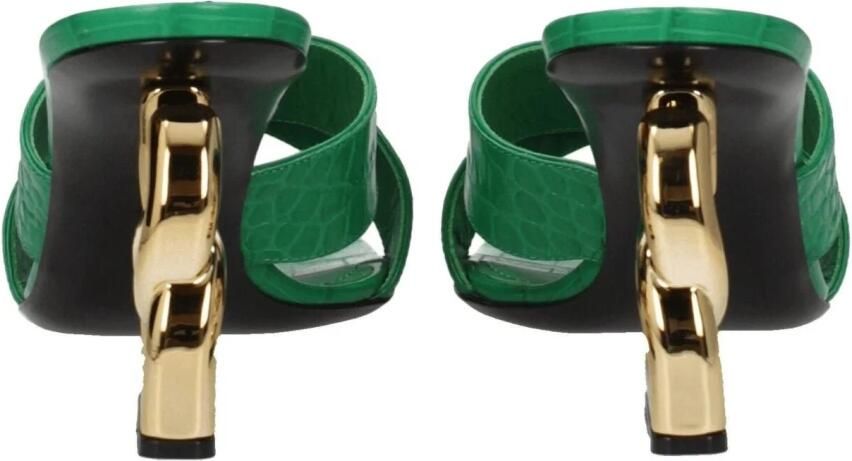 Dolce & Gabbana Groene Leren Platte Sandalen Krokodillenprint