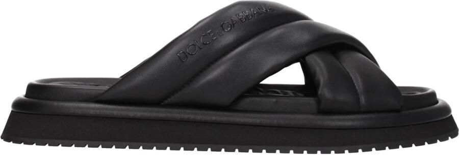 Dolce & Gabbana Zwarte leren platte sandalen met gekruiste band Black Heren - Foto 3