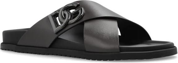 Dolce & Gabbana Leren slippers met logo
