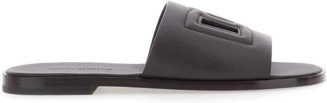 Dolce & Gabbana Leren Slippers met Uitgesneden Logo
