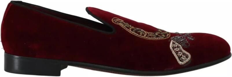 Dolce & Gabbana Prachtige Velvet Loafers met Pistool Hoefijzer Borduursel Red