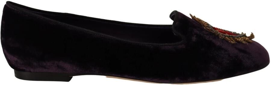 Dolce & Gabbana Paarse Velvet DG Heart Loafers Flats Purple Dames