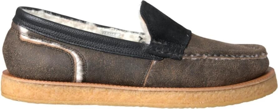 Dolce & Gabbana Luxe Leren Bont Loafers Schoenen Black Heren