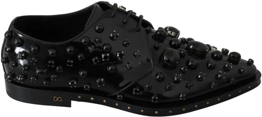Dolce & Gabbana Embellished Patent Leather Loafers Black Crystal Wo Flat Shoes