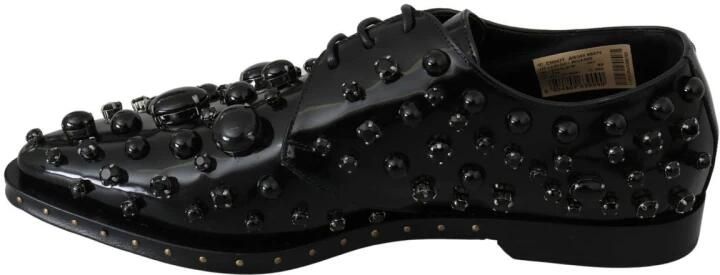 Dolce & Gabbana Zwarte Leren Kristallen Jurk Brogue Schoenen Black - Foto 2