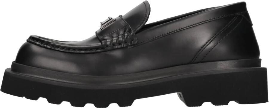 Dolce & Gabbana Zwarte platte schoenen met logo plaat Black Dames