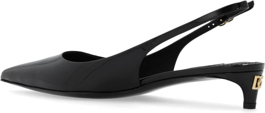 Dolce & Gabbana Patentleren Slingback Pumps met Gouden Metalen Logo Black Dames - Foto 4