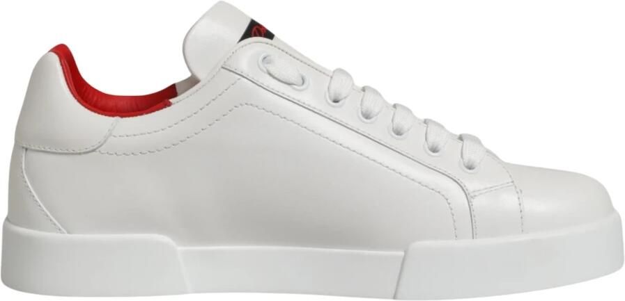Dolce & Gabbana Rood Wit Leren Logo Lage Sneakers