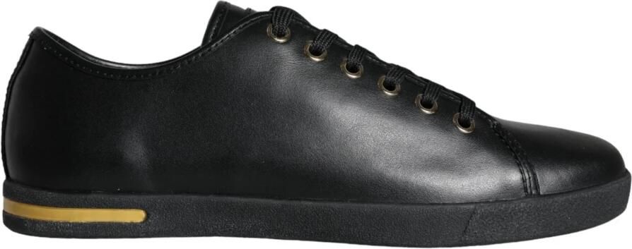 Dolce & Gabbana Klassieke Zwarte Gouden Leren Sneakers Schoenen - Foto 3