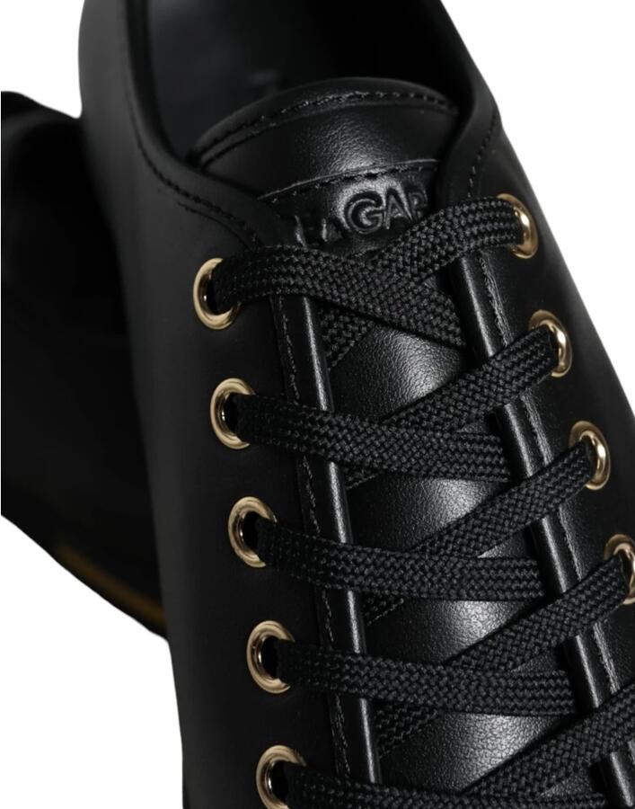 Dolce & Gabbana Klassieke Zwarte Gouden Leren Sneakers Schoenen - Foto 2