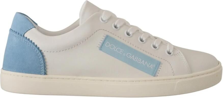 Dolce & Gabbana White Blue Leather Low Top Sneakers Shoes Wit Dames