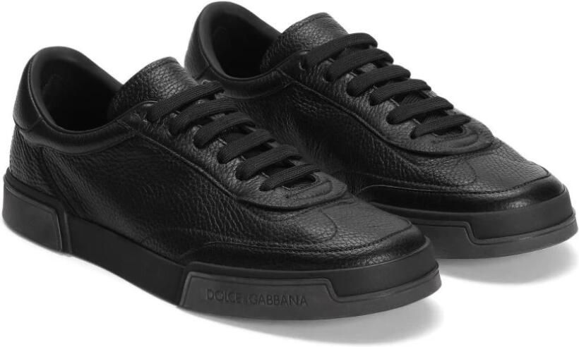 Dolce & Gabbana Gestructureerde leren vetersneakers met merkhak Black Heren