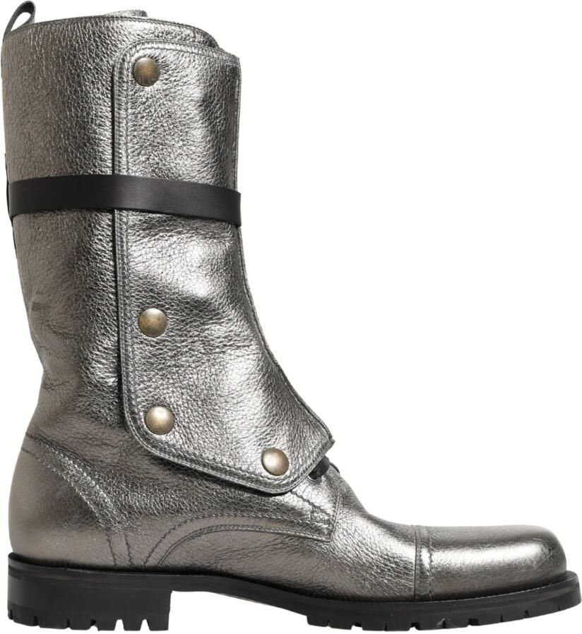 Dolce & Gabbana Metallic Leather Buckle Combat Boots