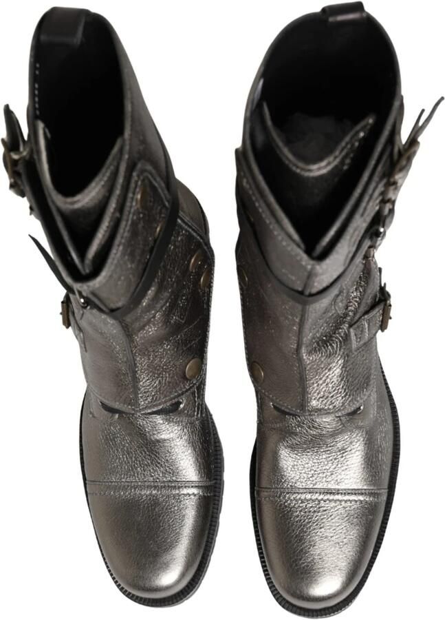 Dolce & Gabbana Metallic Leather Buckle Combat Boots - Foto 2
