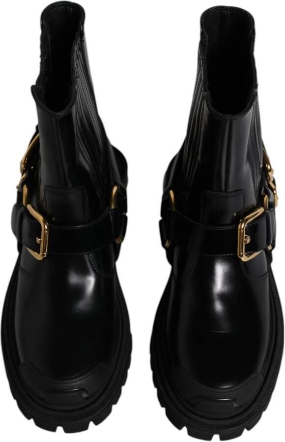 Dolce & Gabbana Zwarte Leren Enkel Gesp Laarzen - Foto 2