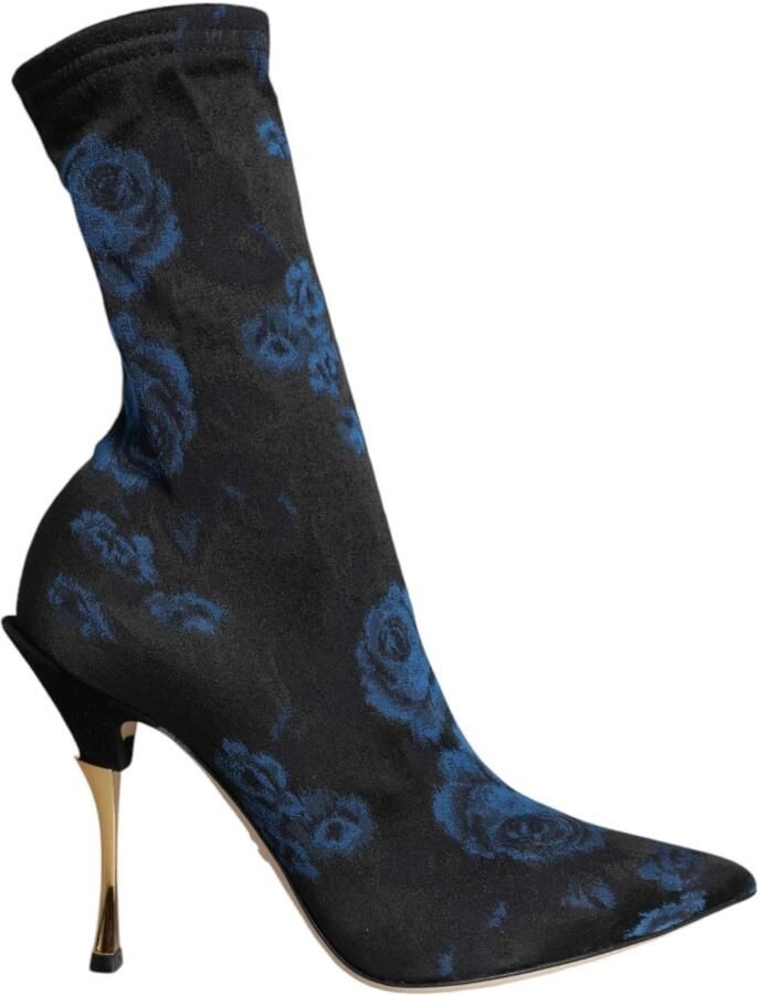 Dolce & Gabbana Bloemenprint Stiletto Mid Calf Laarzen Blue Dames - Foto 3