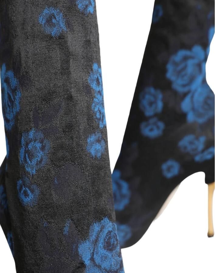 Dolce & Gabbana Bloemenprint Stiletto Mid Calf Laarzen Blue Dames - Foto 2