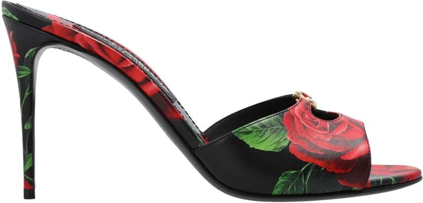 Dolce & Gabbana Mules met rozenprint van kalfsleer