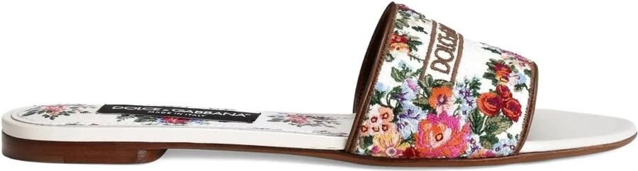 Dolce & Gabbana Nappa Leren Platte Slippers met Borduurwerk